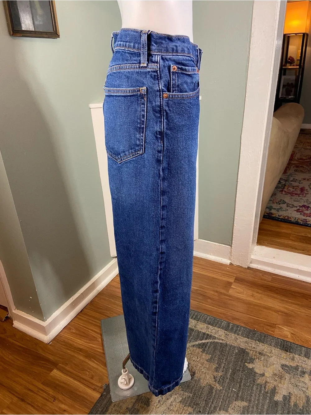 GAP High Rise Stride 2P Petite Wide Leg High Waist Rise Jeans Med-Dark Wash